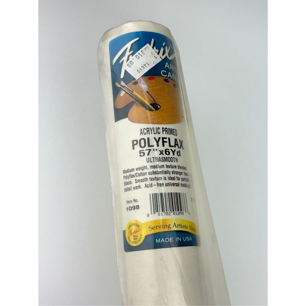 NOS Fredrix Artist Canvas Roll 1098 Acrylic Primed Polyflax 57" x 6yd Rare
